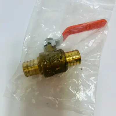 1" Brass PEX Barb Ball Valve 600 WOG Full Port Red Handle Shut-Off Valve - Thumbnail 2
