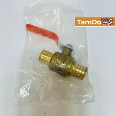 1" Brass PEX Barb Ball Valve 600 WOG Full Port Red Handle Shut-Off Valve - Thumbnail 1