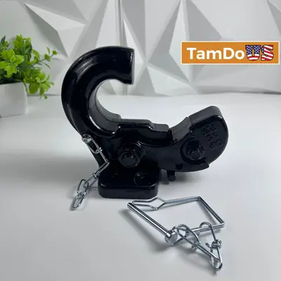 15 Ton Heavy Duty Pintle Hook Rigid Mount Towing Hitch Latch w/ Safety Pin - Thumbnail 1