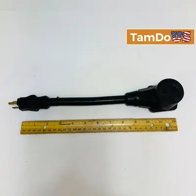 15A Male to 30A Female RV Adapter Cord 12 Inch Heavy Duty Dogbone Cable E119787 - Thumbnail 1