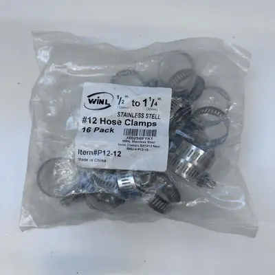 16-Pack WINL #12 Hose Clamps 1/2" to 1-1/4" Stainless Steel Adjustable - Thumbnail 2