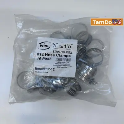 16-Pack WINL #12 Hose Clamps 1/2" to 1-1/4" Stainless Steel Adjustable - Thumbnail 3
