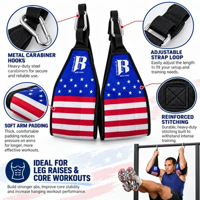 2 Pairs(4PCS) RIMSports Hanging Ab Straps Pull Up Bar Padded Arm Slings USA Flag - Thumbnail 2