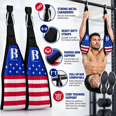 2 Pairs(4PCS) RIMSports Hanging Ab Straps Pull Up Bar Padded Arm Slings USA Flag - New - Real photo at TamDo.us
