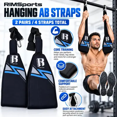 2 Pairs (4PCS) RIMSports Hanging Ab Straps Pull Up Bar Padded Arm Slings Workout - Thumbnail 1