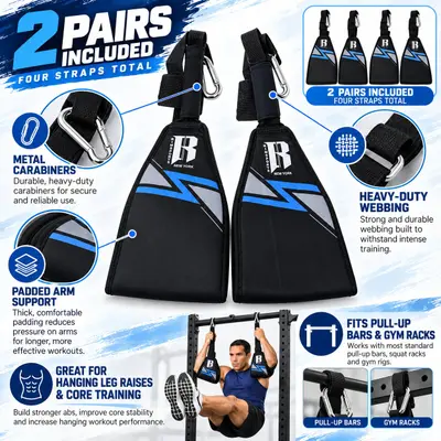 2 Pairs (4PCS) RIMSports Hanging Ab Straps Pull Up Bar Padded Arm Slings Workout - Thumbnail 3