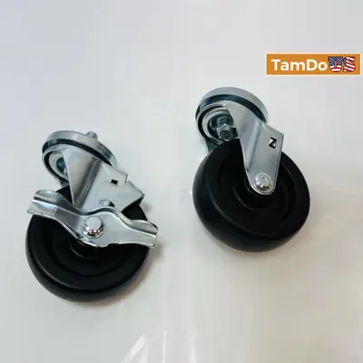2 Piece 4 Inch Heavy Duty Caster Set Wheels - Thumbnail 8