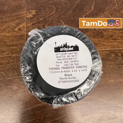 Jet City Label Thermal Transfer Ribbon – 110mm x 450m Black Wax - Thumbnail 1