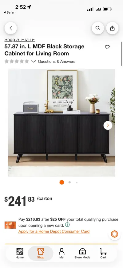 58" Black MDF Storage Cabinet $242 Buffet Sideboard Credenza Credenza Table - Thumbnail 2