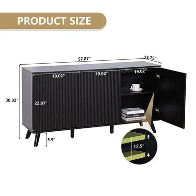 58" Black MDF Storage Cabinet $242 Buffet Sideboard Credenza Credenza Table - Thumbnail 6