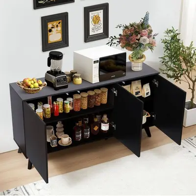 58" Black MDF Storage Cabinet $242 Buffet Sideboard Credenza Credenza Table - Thumbnail 3