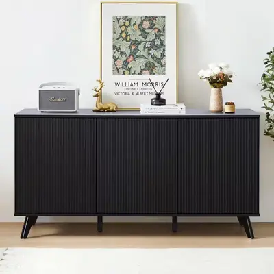 58" Black MDF Storage Cabinet $242 Buffet Sideboard Credenza Credenza Table - Thumbnail 1