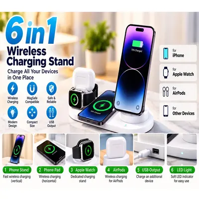 6-In-1 Multi-function Wireless Charging Station Dock - New Open Box - Real photo at TamDo.us