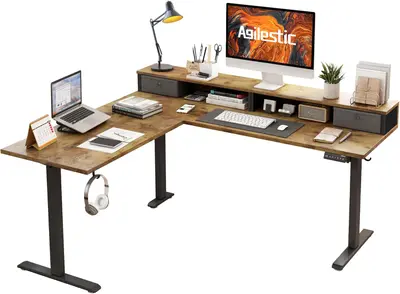 Agilestic L Shaped Electric Standing Desk with 2 Drawers - New Open Box - Real photo at TamDo.us