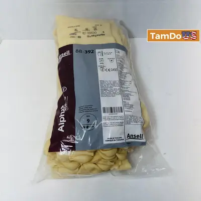 Ansell AlphaTec 88-392 Mediumweight Unlined Natural Rubber Gloves, Size 9 - New - Real photo at TamDo.us