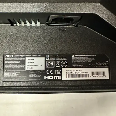 AOC C27G4HX 27" Curved Gaming Monitor FHD 1080p Fast VA HDMI DP (No STAND) - Thumbnail 6