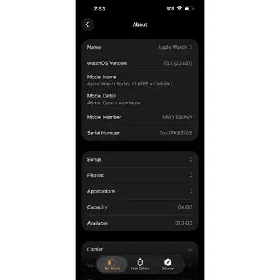 Apple Watch Series 10 (46mm, Cellular) Jet Black AL Case Black Sport Band - Thumbnail 6