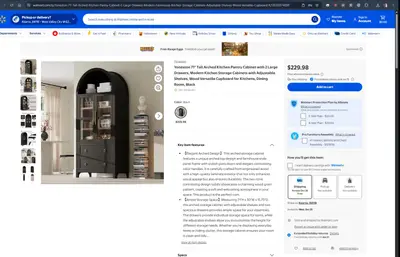 Arched Kitchen Cabinet $229 71"  Pantry w/ Glass Doors 2 Drawers Wood Furniture - Thumbnail 2
