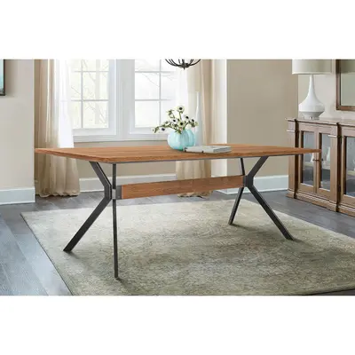 Armen Living Nevada Rustic Oak Wood Trestle Base Dining Table in Balsamico LCNVDIBAL - Thumbnail 2