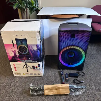 Audio Matrix CB1501 15" Translucent Bluetooth Party Speaker Wireless Mic & Stand - Thumbnail 6