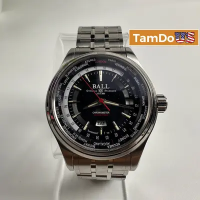 Ball $3299 Trainmaster World Time GMT Automatic Chronometer Men's Watch 41mm - Excellent - Real photo at TamDo.us