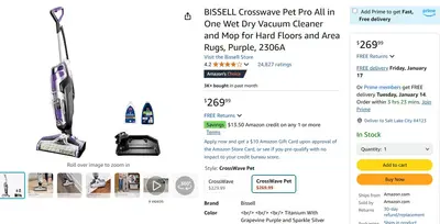 BISSELL Crosswave Pet Pro All in One Wet Dry Vacuum Cleaner and Mop - Thumbnail 2