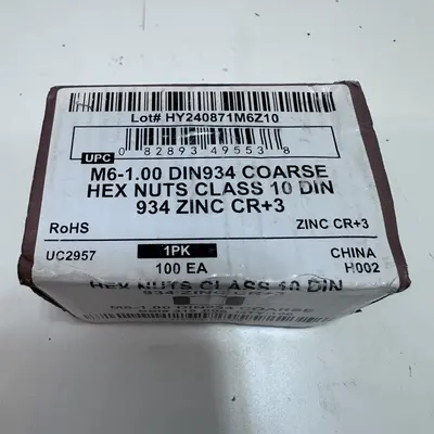 Box of 100 M6-1.00 DIN 934 Coarse Hex Nuts - Thumbnail 5