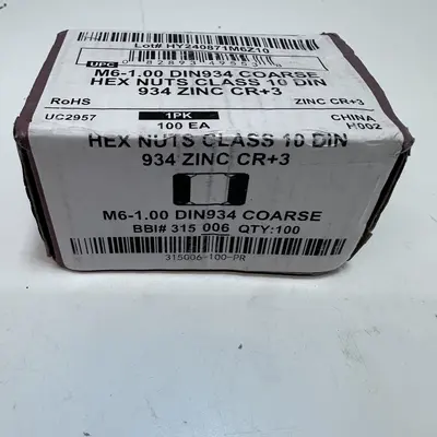 Box of 100 M6-1.00 DIN 934 Coarse Hex Nuts - Thumbnail 4
