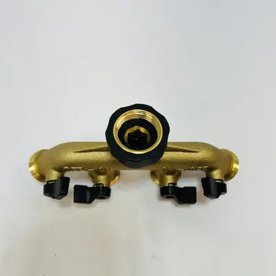 Brass 4 Way Garden Hose Splitter w/ Individual Valves - Thumbnail 4