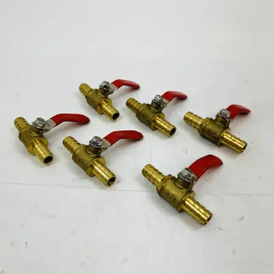 Brass Mini Ball Valve 1/4" Hose Barb Shut Off Valve (6-Pack) - Thumbnail 2