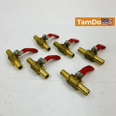 Brass Mini Ball Valve 1/4" Hose Barb Shut Off Valve (6-Pack) - Thumbnail 1