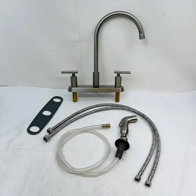 Brushed Nickel Kitchen Faucet, 2-Handle Deck Mount w/ Side Sprayer - Thumbnail 2