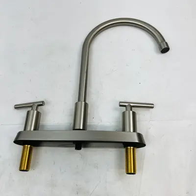 Brushed Nickel Kitchen Faucet, 2-Handle Deck Mount w/ Side Sprayer - Thumbnail 3