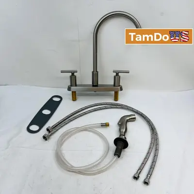 Brushed Nickel Kitchen Faucet, 2-Handle Deck Mount w/ Side Sprayer - New Open Box - Real photo at TamDo.us