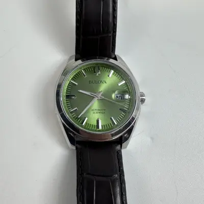 Bulova $450 Surveyor 96B427 Green Dial Leather Automatic Men's Watch 39mm - Thumbnail 6