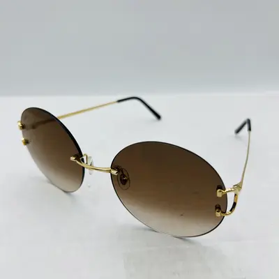 CARTIER Gold Brown Round Rimless Sunglasses - Excellent - Real photo at TamDo.us