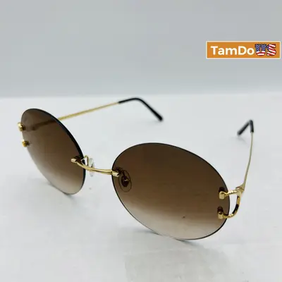 CARTIER Gold Brown Round Rimless Sunglasses - Thumbnail 9
