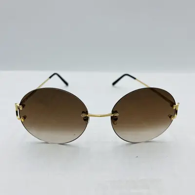CARTIER Gold Brown Round Rimless Sunglasses - Thumbnail 2