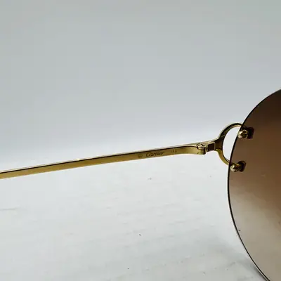 CARTIER Gold Brown Round Rimless Sunglasses - Thumbnail 7