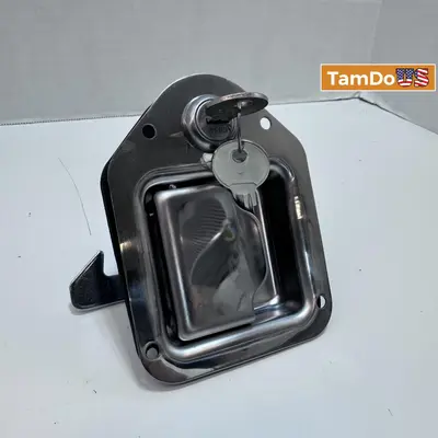 Chrome Locking Mini Paddle Handle - 90° Rotation - CH506 Key - Flush Mount - Thumbnail 5