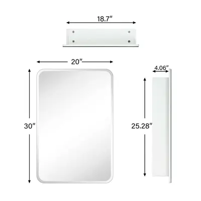 TEHOME Claytin 20x30 White Mirrored Medicine Cabinet - Thumbnail 4