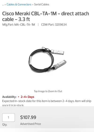 Cisco Meraki CBL-TA-1M Direct Attach Cable - 3.3 ft - Thumbnail 4
