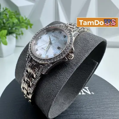 Citizen EW122853D Silhouette Eco-Drive Crystal Watch 28mm, Rose Gold Tone - Excellent - Real photo at TamDo.us