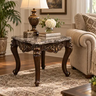 Cosmos Furniture Jade End Table 4090CHJAD, Dark Brown, Marble Top - Excellent - Real photo at TamDo.us