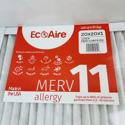 Eco-Aire 20X20X1 MERV 11 Pleated Air Filter (3 Pack) - Thumbnail 3