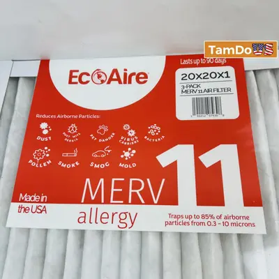 Eco-Aire 20X20X1 MERV 11 Pleated Air Filter (3 Pack) - Thumbnail 5