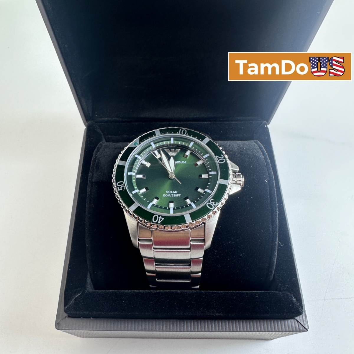 Emporio Armani AR11698 World Explorer Solar Green Dial Stainless Steel Men Watch - Photo 1 - Real photo at TamDo.us