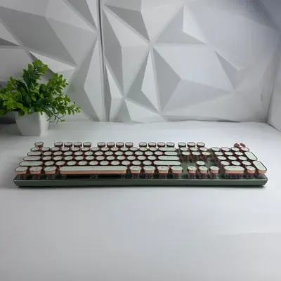 EWEADN V20 Retro Typewriter Mechanical Keyboard Round Keycaps Volume Knob Green - Thumbnail 6