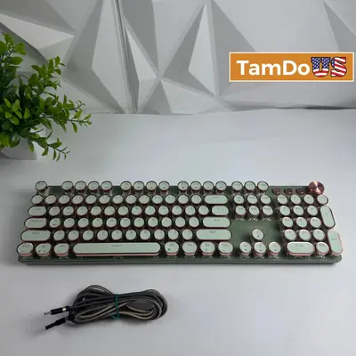EWEADN V20 Retro Typewriter Mechanical Keyboard Round Keycaps Volume Knob Green - Thumbnail 1