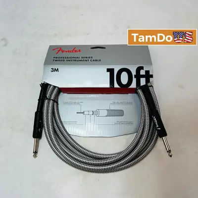Fender Professional Series Tweed Instrument Cable, 10ft Gray Tweed, 1/4" TS - New - Real photo at TamDo.us